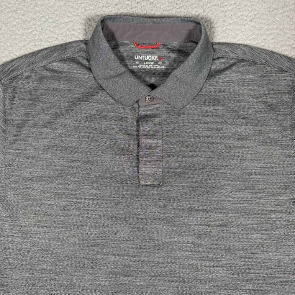 Untuckit Shirt Mens Large Gray Knit Golf Polo Stretch Casual Preppy Logo Stretch